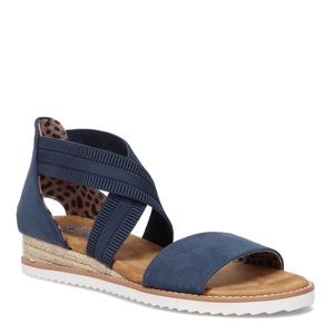 BOBS Women's Desert Kiss Rolling Hills Espadrille Navy Low Wedge Sandals 7.5